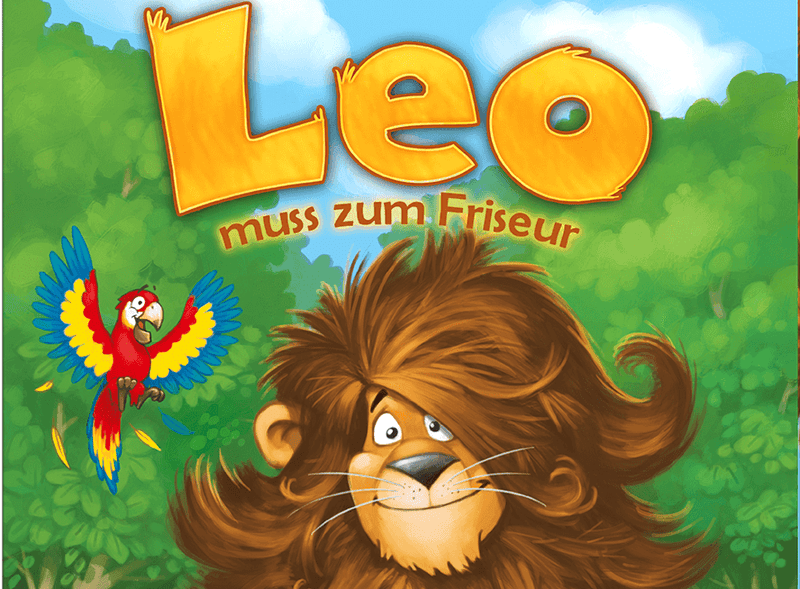 Cover von Leo muss zum Friseur. Man sieht einen Löwen mit wilder, langer Mähne durch den Dschungel laufen.
