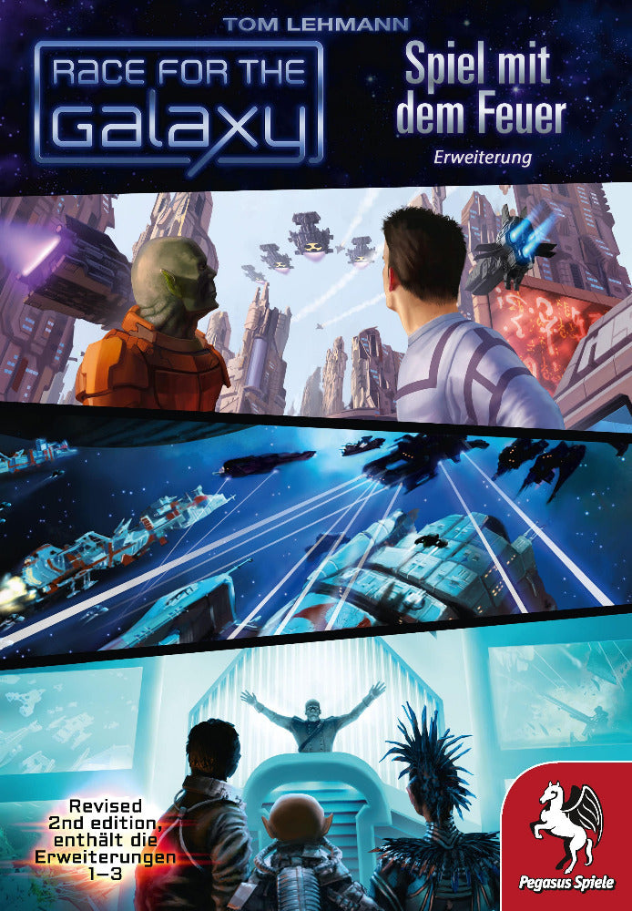 Cover der Erweiterungsbox "Spiel mit dem Feuer". Erweiterung für "Race for the Galaxy".