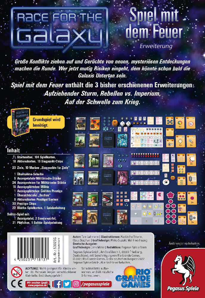 Rückseite der Box von "Spiel mit dem Feuer". Erweiterung für "Race for the Galaxy".